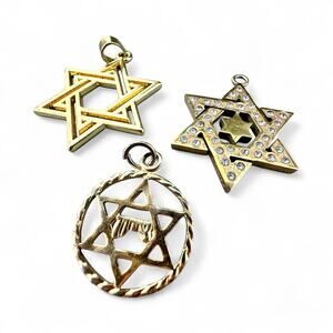Gold Tone Star of David Pendant Bundle Lot of 3 Pendants Jewelry Jewish Faith